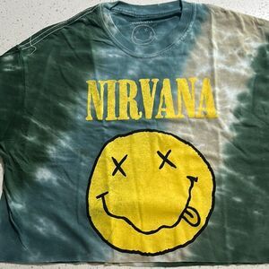 NIRVANA Green and Yellow Tie-Dye Crop Top